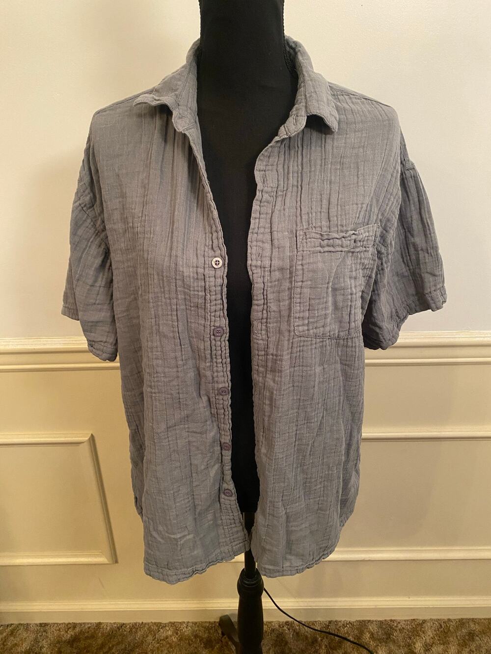 U.S. Vintage Mens Lightweight Cotton Resort Wear Button Up Coastal Beach Grey